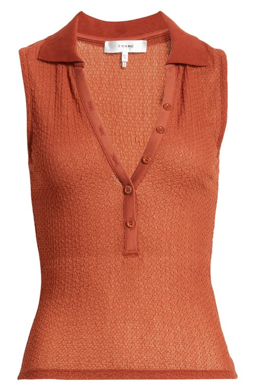 Shop Frame Mesh Lace Sleeveless Polo In Deep Rust