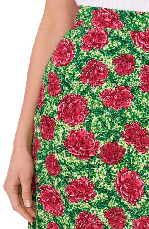 Shop Halogen ® Side Slit Midi Skirt In Carmine Roses Pink/green