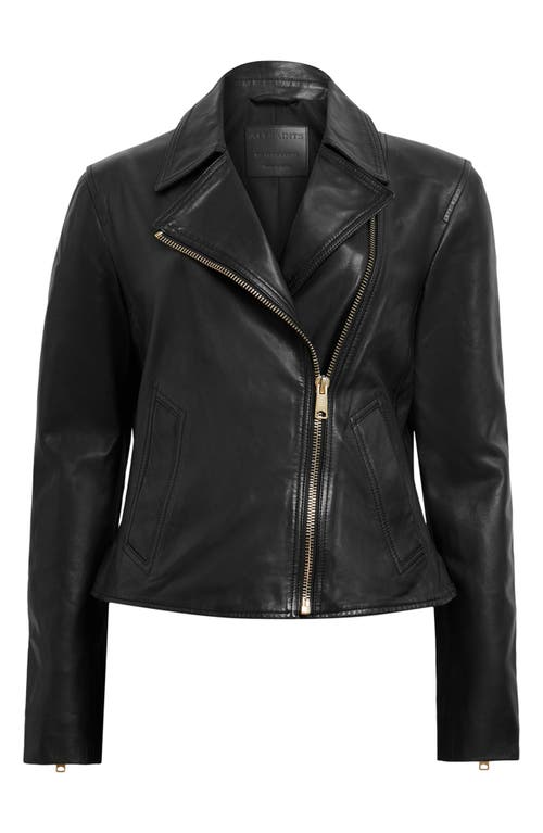 Shop Allsaints Vela Leather Biker Jacket In Black/gold