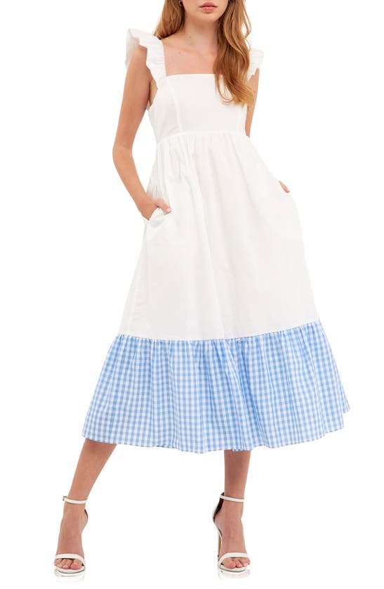 English Factory Gingham Ruffle Cotton Sundress In Blue