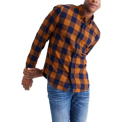 Madewell Buffalo Check Lightweight Flannel Button-Down Shirt, Beige