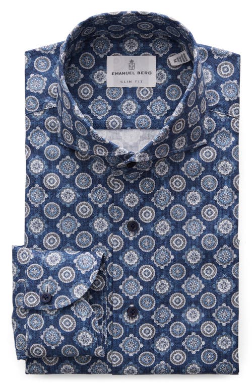 Shop Emanuel Berg Medallion Print Dobby Button-up Shirt In Dark Blue