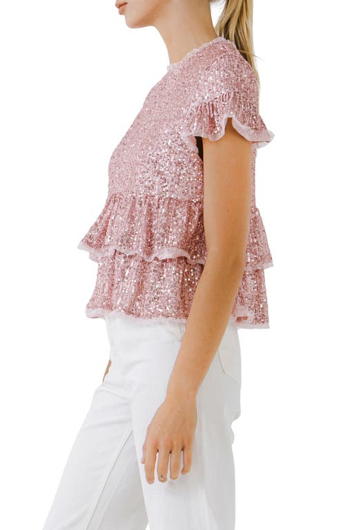 Endless Rose Sequins Baby Doll Top With Mesh In Pink