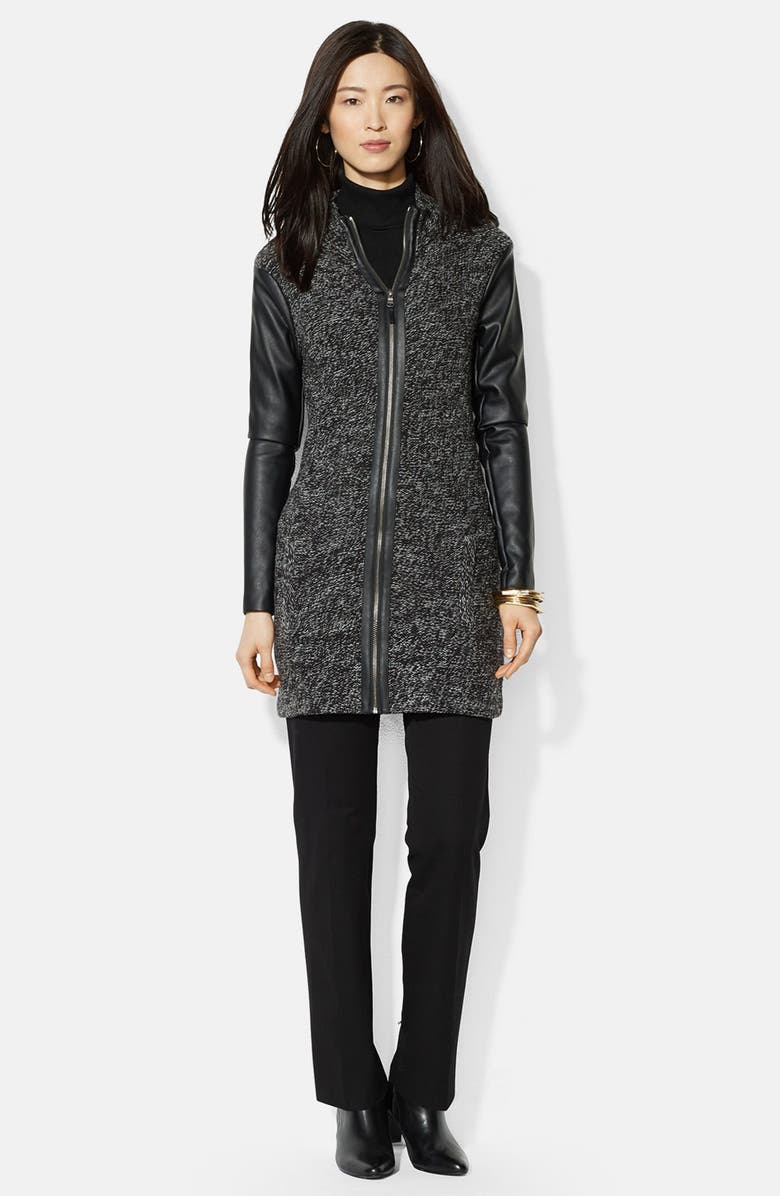 Faux Leather Trim Sweater Jacket