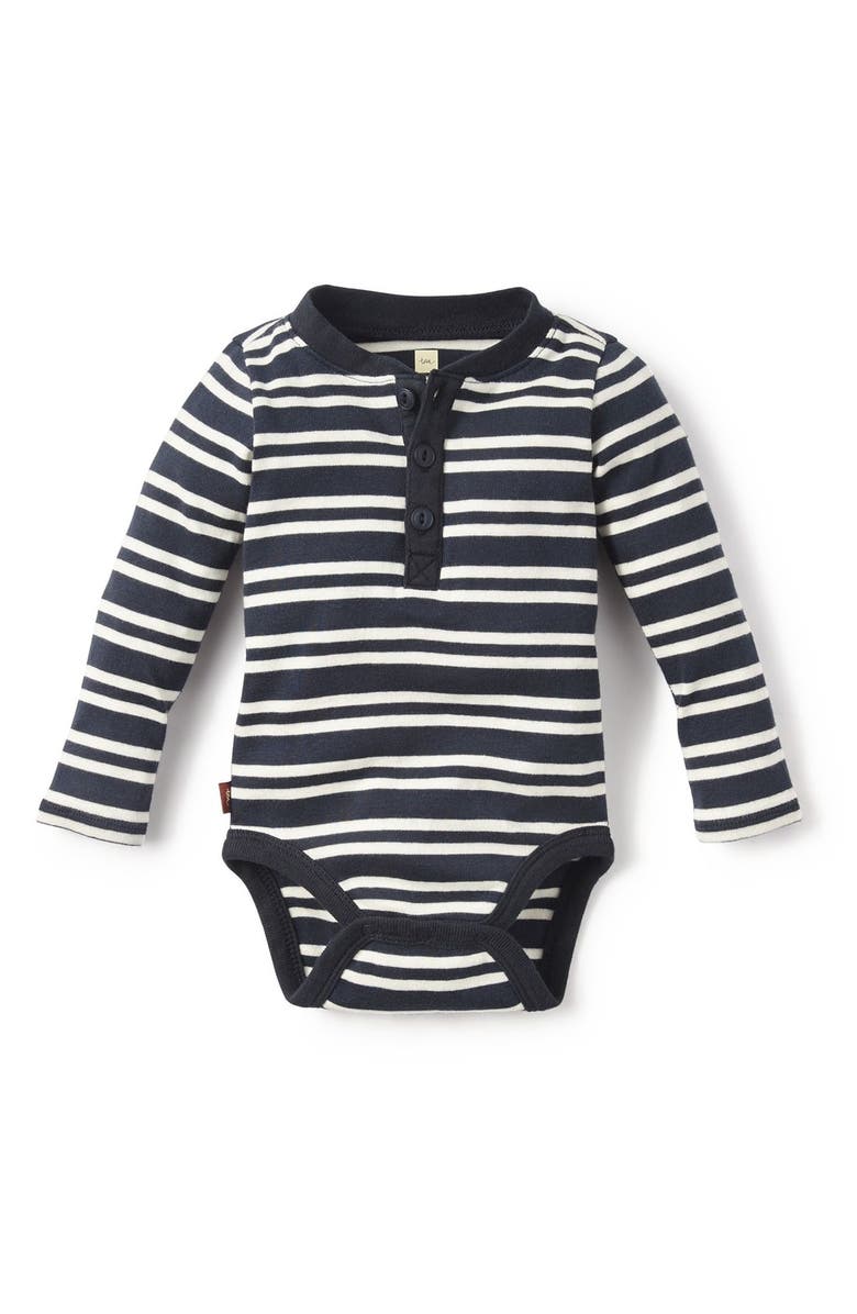 Tea Collection Stripe Henley Cotton Bodysuit (Baby Boys) | Nordstrom