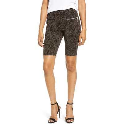 Blanknyc Leopard Print Side Zip Ponte Bike Shorts, Brown