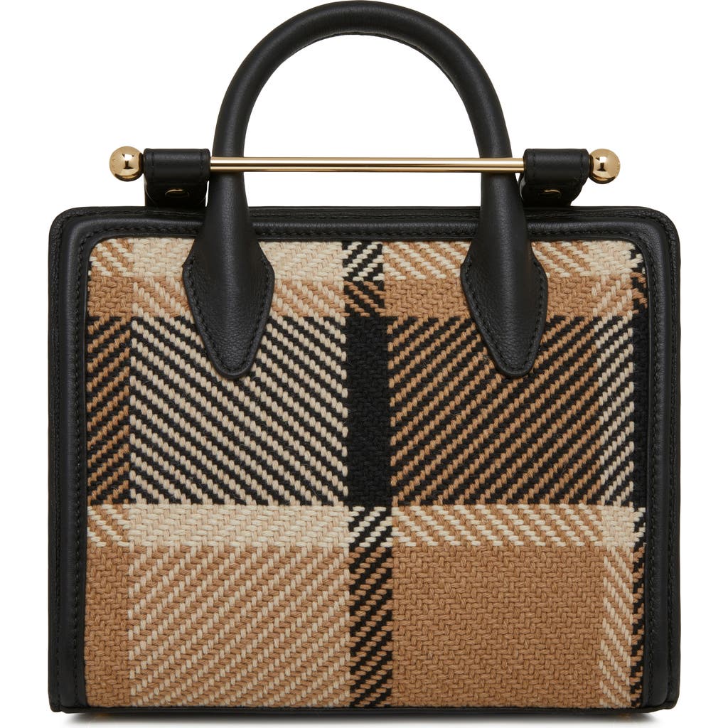 Strathberry Mini Tartan Top Handle Tote In Black/camel
