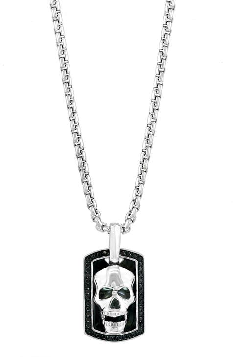 Men's Sterling Silver Spinel Skull Pendant Necklace