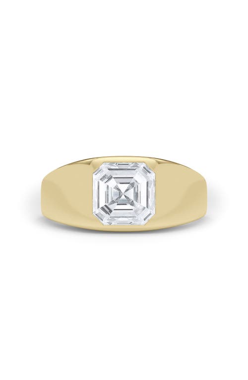 Hautecarat Asscher Cut Lab Created Diamond Signet Ring In 2.00 Ctw 18k Yellow Gold