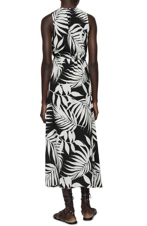 Shop Mango Palm Frond Sleeveless Midi Dress In Black