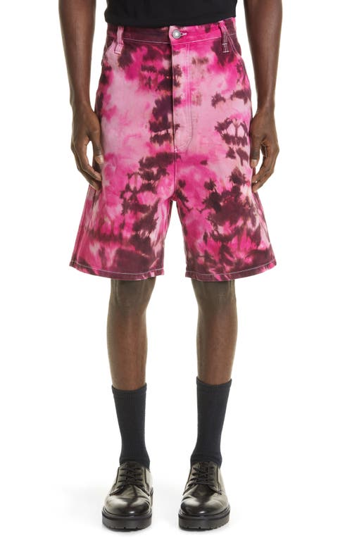 AMI PARIS Alex Tie Dye Denim Shorts in Pink/White