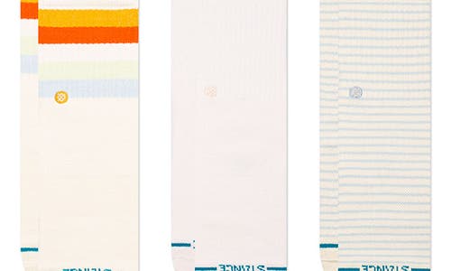 Shop Stance Kids' Malibu Stripe Assorted 3-pack Crew Socks In Canvas