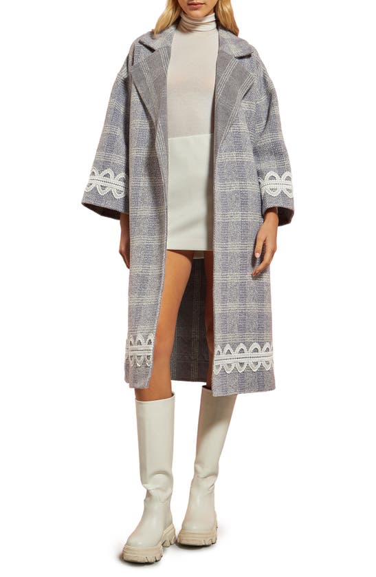 English Factory Premium Plaid Wool Blend Long Wrap Coat In Grey