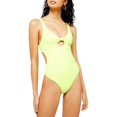 Topshop Knot Velour One-Piece Swimsuit, US (fits like 0) - Green