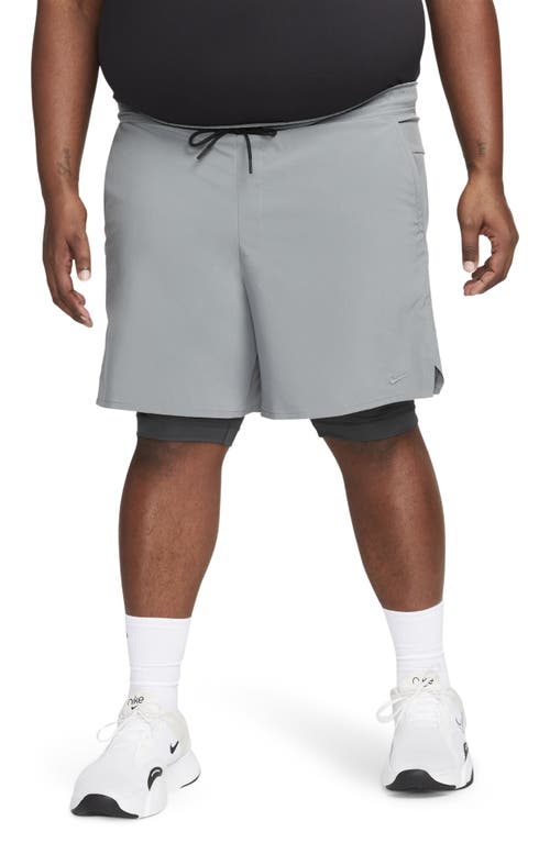 Shop Nike Dri-fit Unlimited 2-in-1 Versatile Shorts In Dark Smoke Grey/black