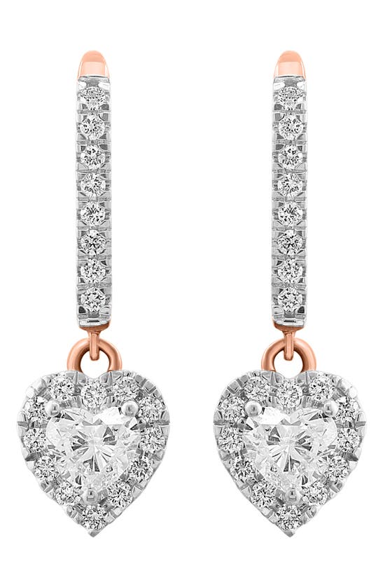 Effy 14k Rose Gold Lab Created Diamond Heart Drop Earrings In White/ Rose Gold