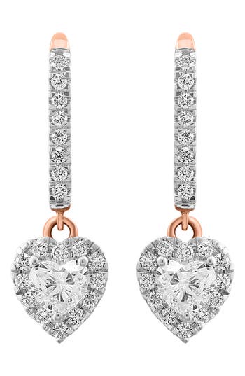 Effy 14k Rose Gold Lab Created Diamond Heart Drop Earrings In White/rose Gold