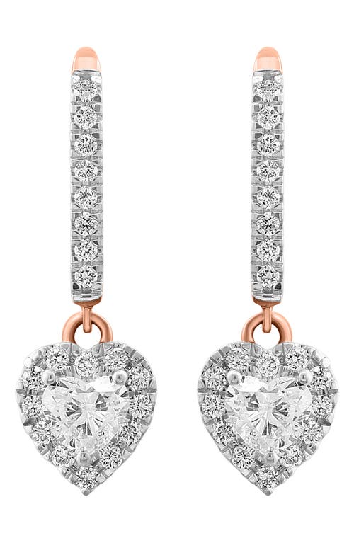 Effy 14k Rose Gold Lab Created Diamond Heart Drop Earrings In White/rose Gold