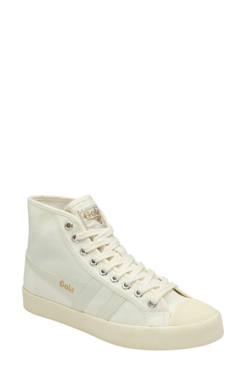 Coaster High Top Sneaker in Off White/Off White/Gold
