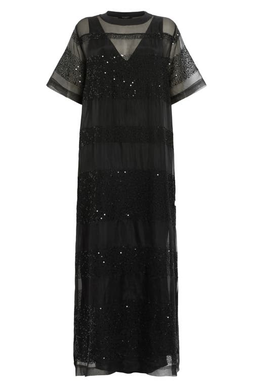 Shop Allsaints Izabela Sheer Bead & Sequin Stripe Maxi Dress In Black