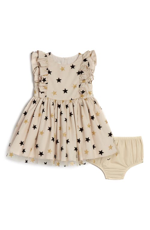 Pippa & Julie Riley Ruffled Stars Dress & Bloomers in Gold 