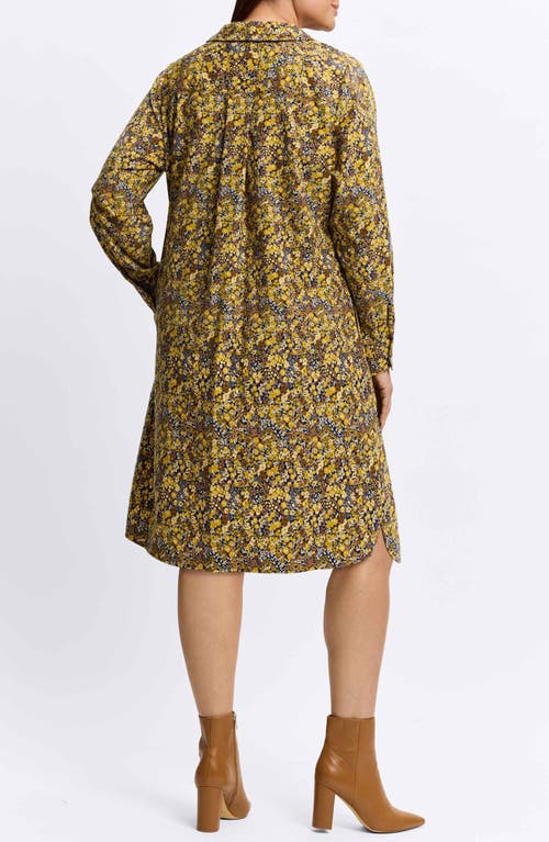 Shop Foxcroft Sloane Ditsy Floral Long Sleeve Shirtdress In Yellow