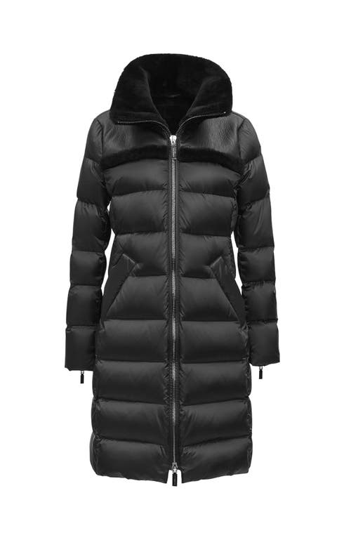 Dawn Levy Milan Down Coat With Shearling Trim In Black