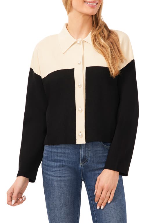 CeCe Colorblock Polo Sweater in Ivory/black at Nordstrom, Size X-Small