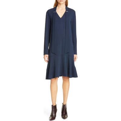 Tibi Savannah Tie Neck Long Sleeve Dress, Blue