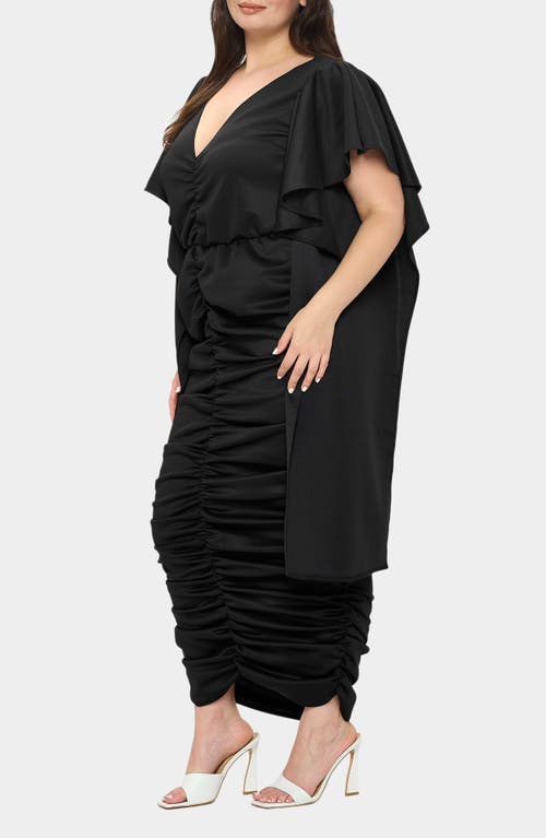 L I V D Nadia Ruched V-neck Midi Dress In Black