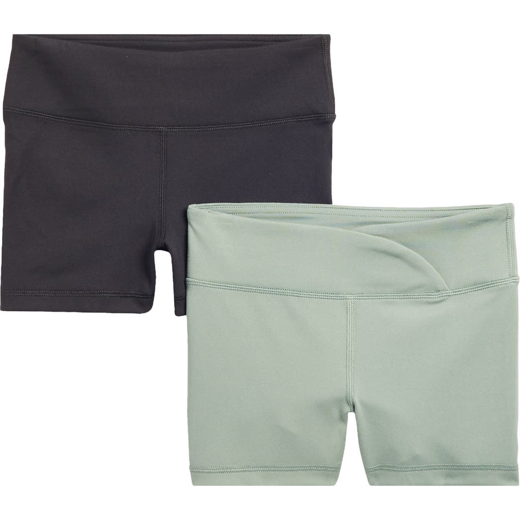 90 Degree By Reflex Kids' Crossover 2-pack Assorted Bike Shorts In Lily Pad/black