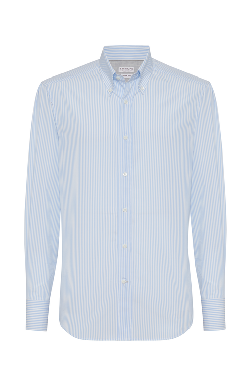 Shop Brunello Cucinelli Striped Cotton Shirt In Azure