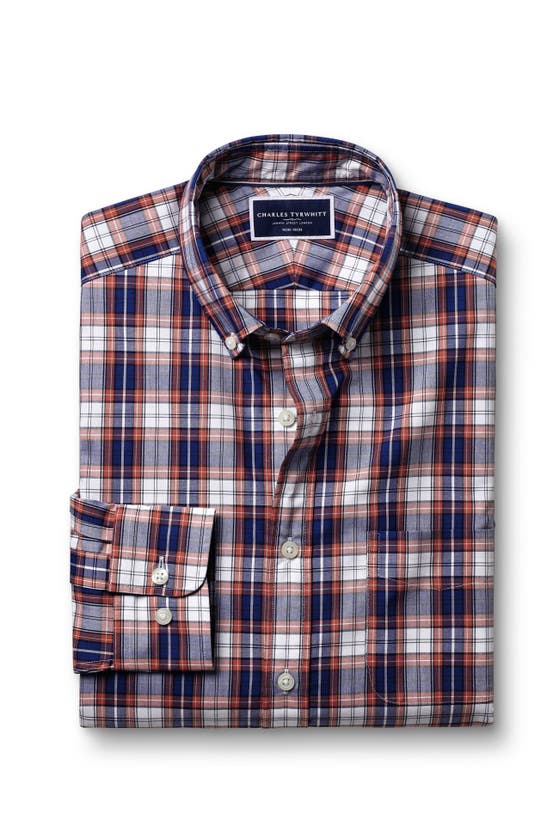 Charles Tyrwhitt Men's Slim Fit Button-down Collar Non-iron Stretch Poplin Check Shirt In Red