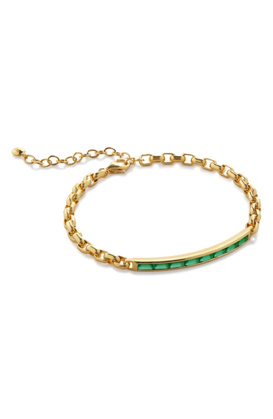 Shop Monica Vinader Mini Baguette Green Onyx Bracelet In 18ct Gold Vermeil / Green Onyx