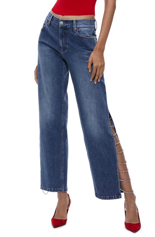 Alice + Olivia Gayle Embellished Split Leg Baggy Jeans in Brooklyn Blue