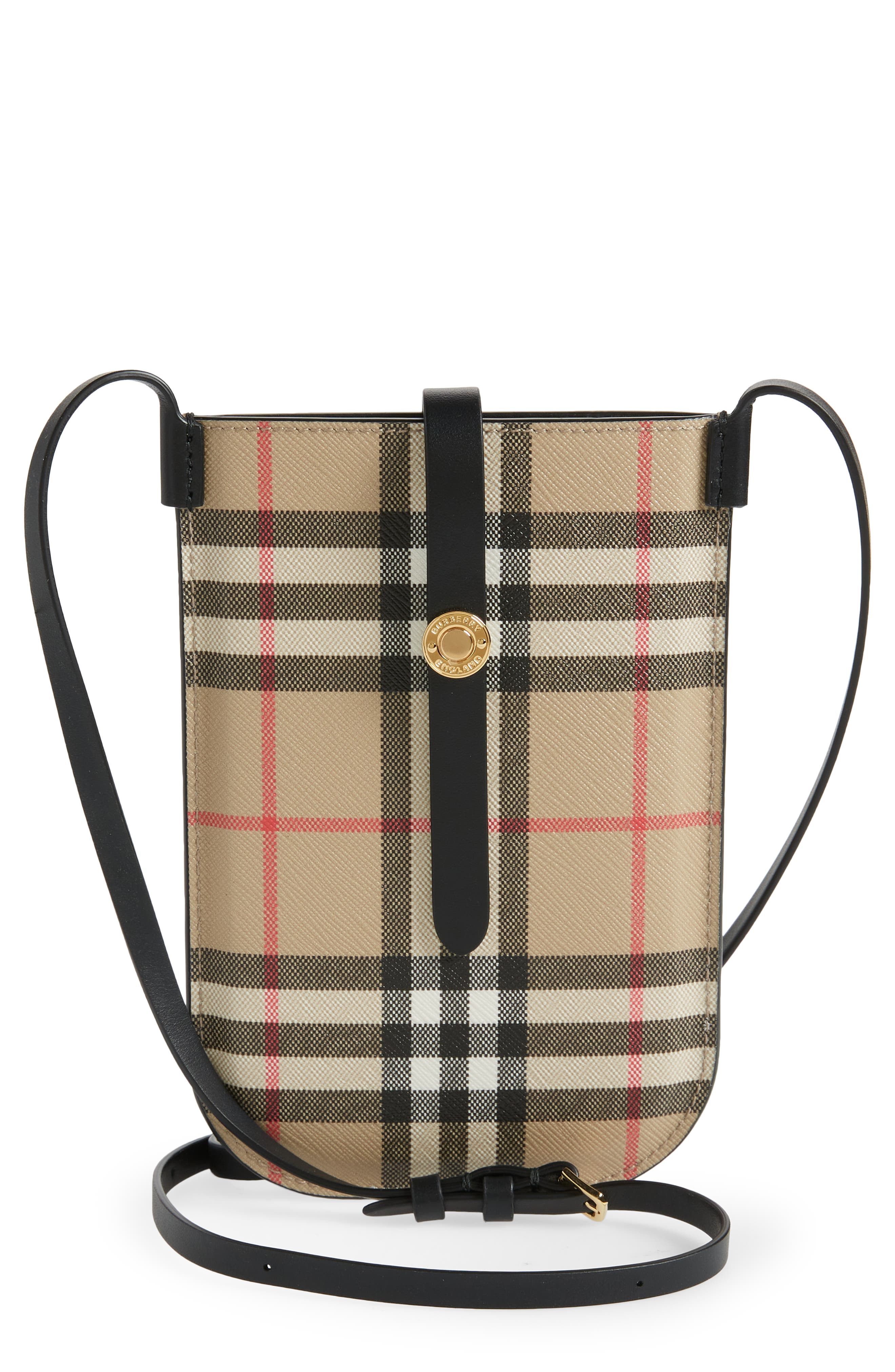 Burberry Anne Vintage Check E-Canvas Phone Crossbody Bag in Black/Beige Check at Nordstrom