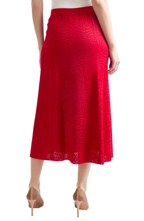 Misook A-line Tonal Patterned Knit Midi Skirt In Rouge