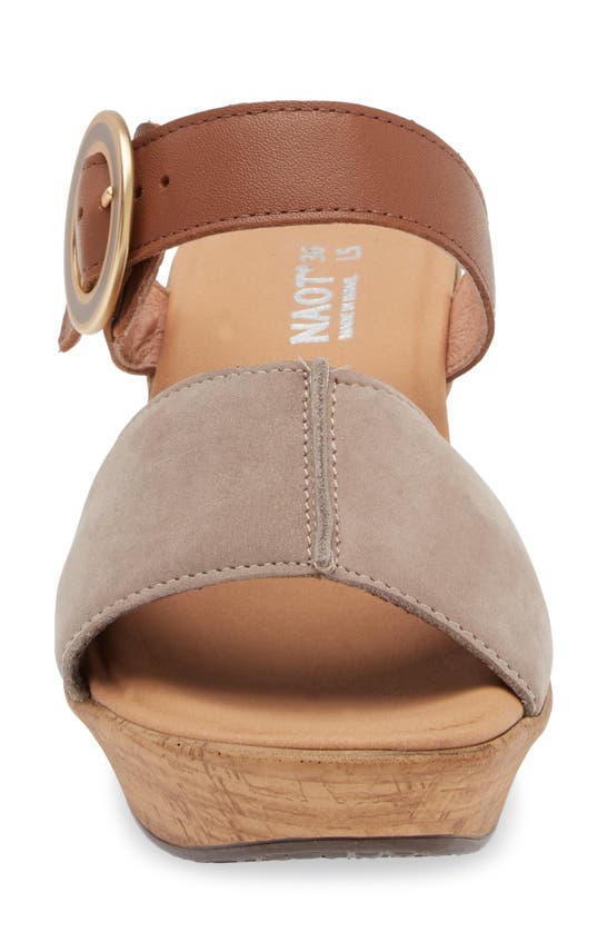 Naot Breezy Platform Wedge In Stone Nubuck/ Caramel Leather