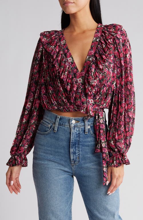Shop Vici Collection Evangeline Floral Pleated Wrap Top In Black/pink Floral