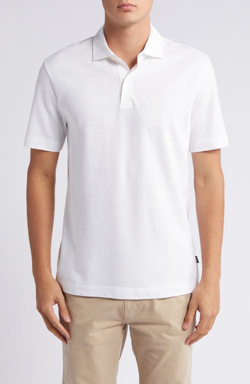 BOSS Press Linen & Cotton Piqué Polo in White 