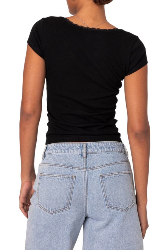 Edikted Priscilla Lace Trim Stretch Cotton Crop Top In Black