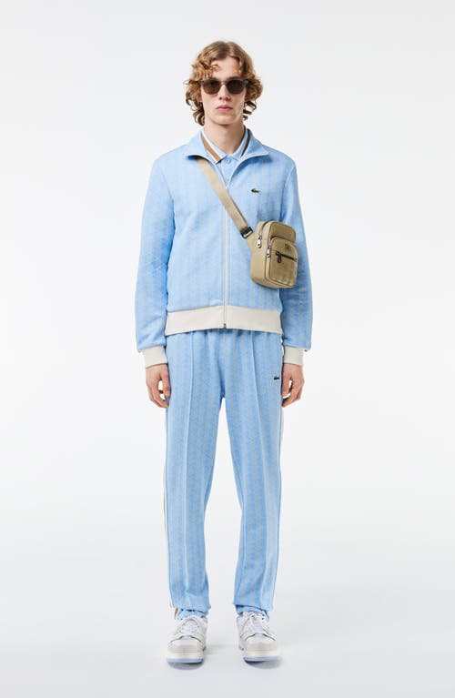 Lacoste Logo Monogram Stripe Track Jacket In Phoenix Blue/flour
