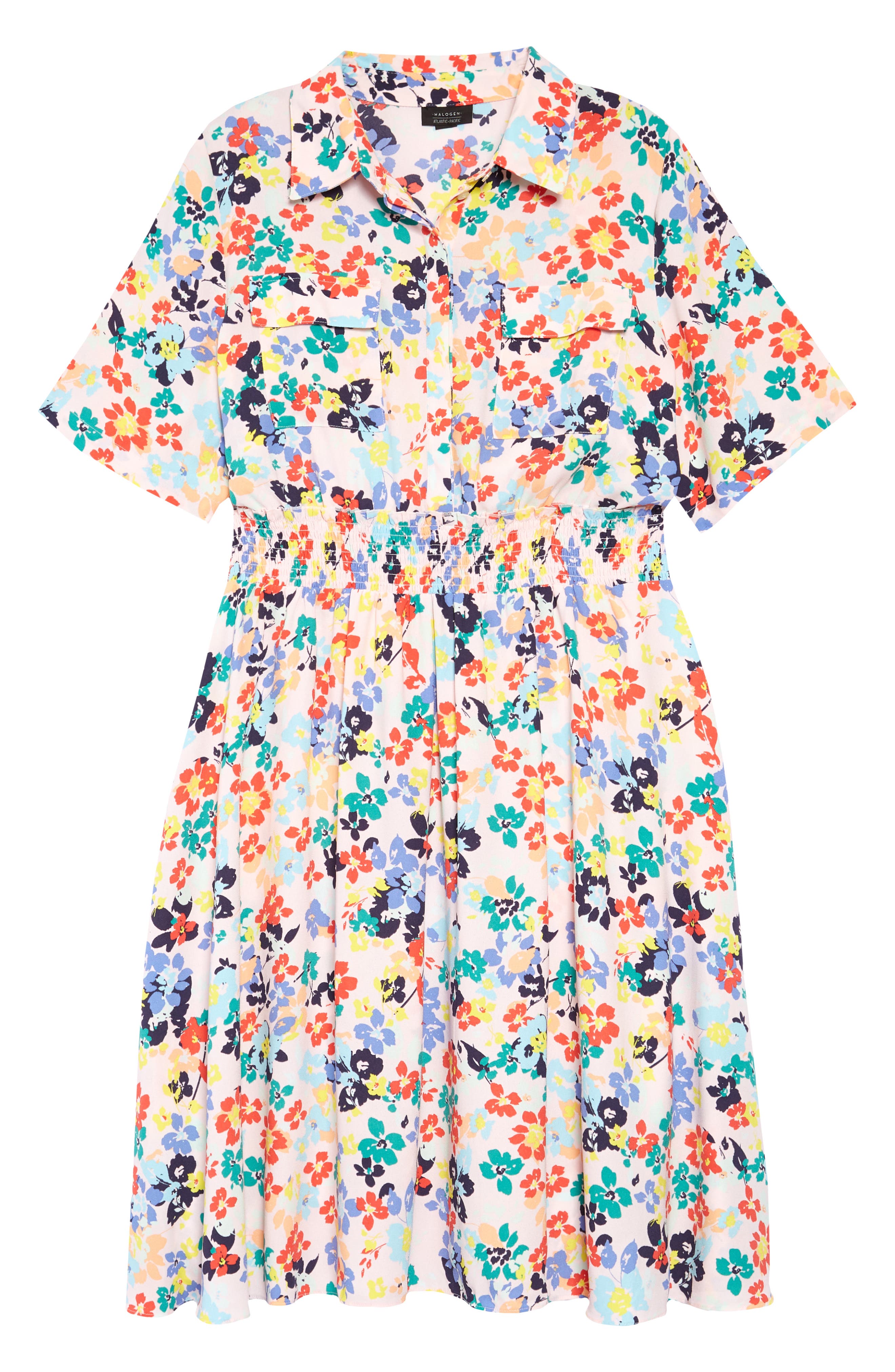HALOGEN<SUP>®</SUP> x Atlantic-Pacific Floral Smocked Utility Dress, Main, color, PINK MULTI FLORAL