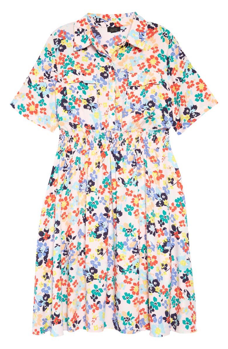 HALOGEN<SUP>®</SUP> x Atlantic-Pacific Floral Smocked Utility Dress, Main, color, PINK MULTI FLORAL