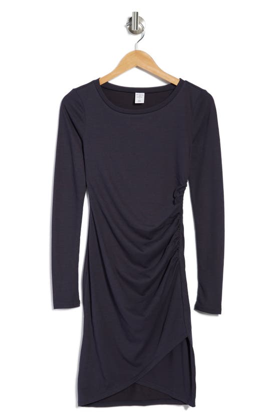 Melrose And Market Long Sleeve Side Ruched Dress In Navy Night