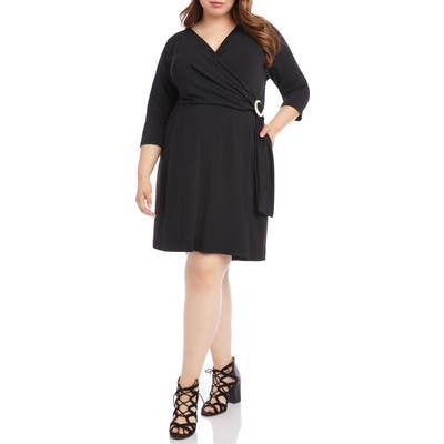 Plus Size Karen Kane Faux Wrap Dress, Black