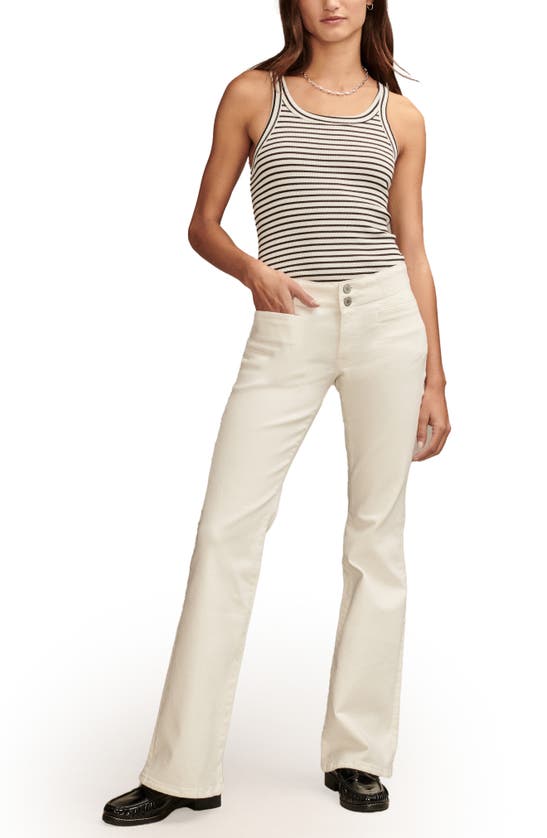 Lucky Brand Womens Pockets Buttons Flared Jeans In Bright White