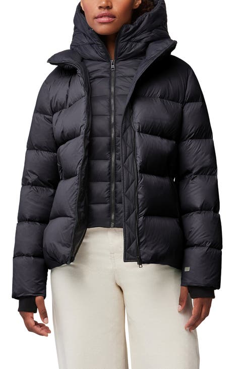 Luna belted shearling and quilted shell down jacket