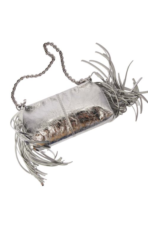 Maje Miss M Metallic Leather Pouch In Silver