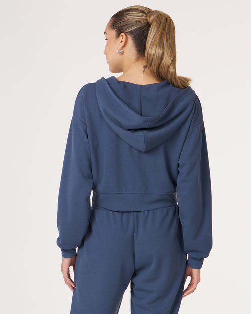 Shop Rebody Active Retreat Waffle Zip Up Jacket In Navy